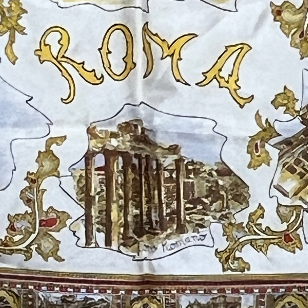 Vintage Roma Gold and White Landmark Souvenir Scarf - Picture 4 of 9